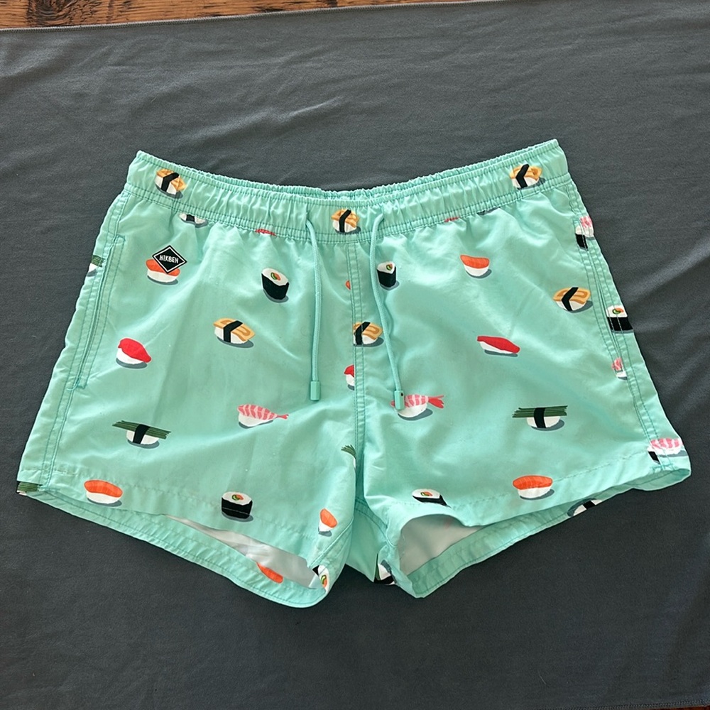 Nikben swim trunks. Sushi print. Size M. Awesome Swedish lifestyle brand.